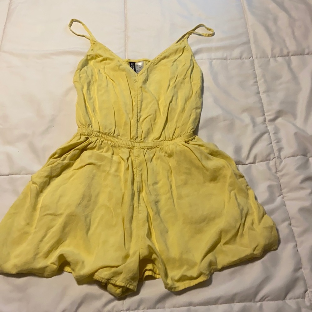 Yellow Tank Top Romper with Adjustable Straps and Pockets